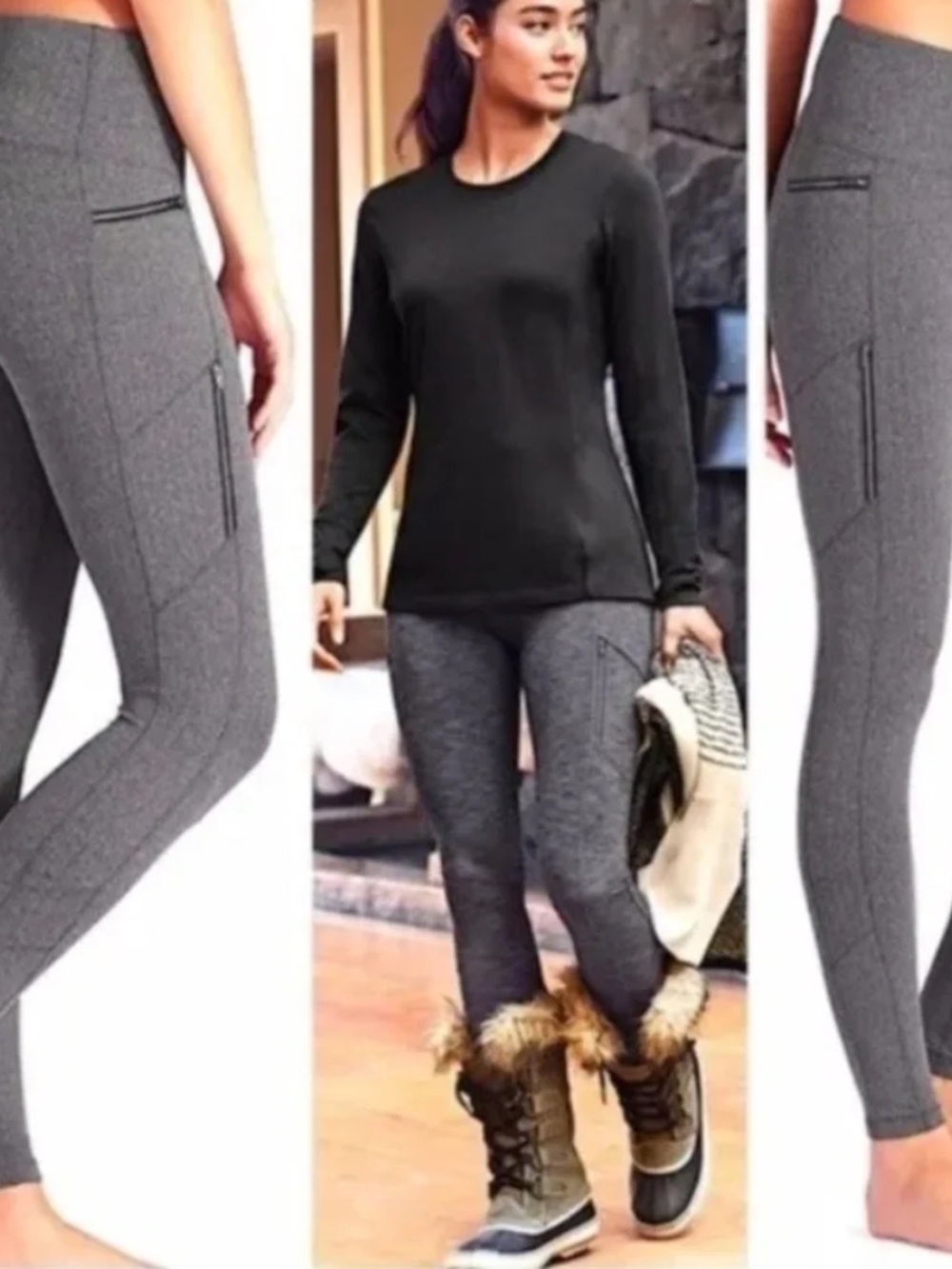 Athleta | Sly Drifter Grey Herringbone Moto Leggings | Size Large, 30” Inseam